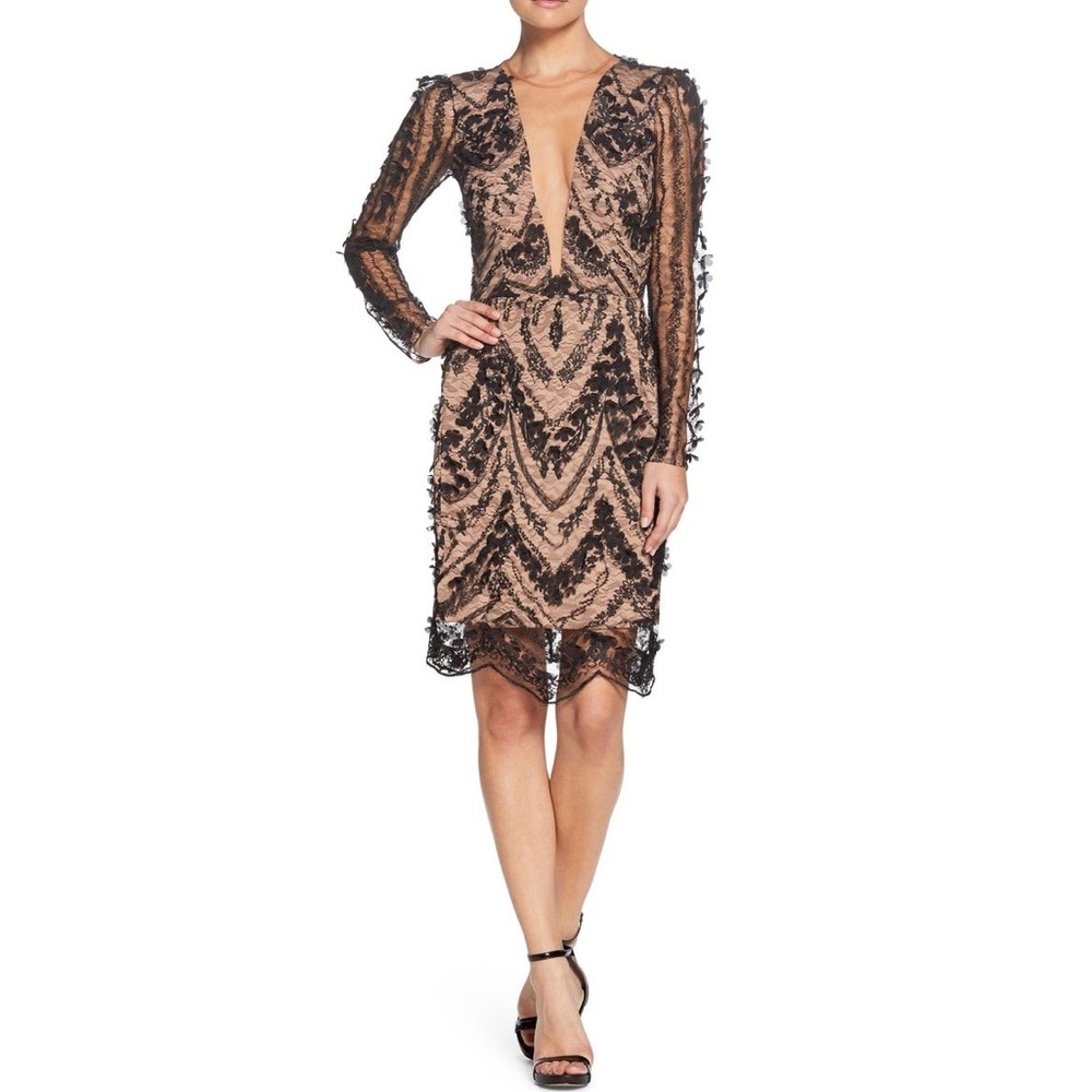 Dress the Population Jamie Lace Sheath Dress in Black Size XS